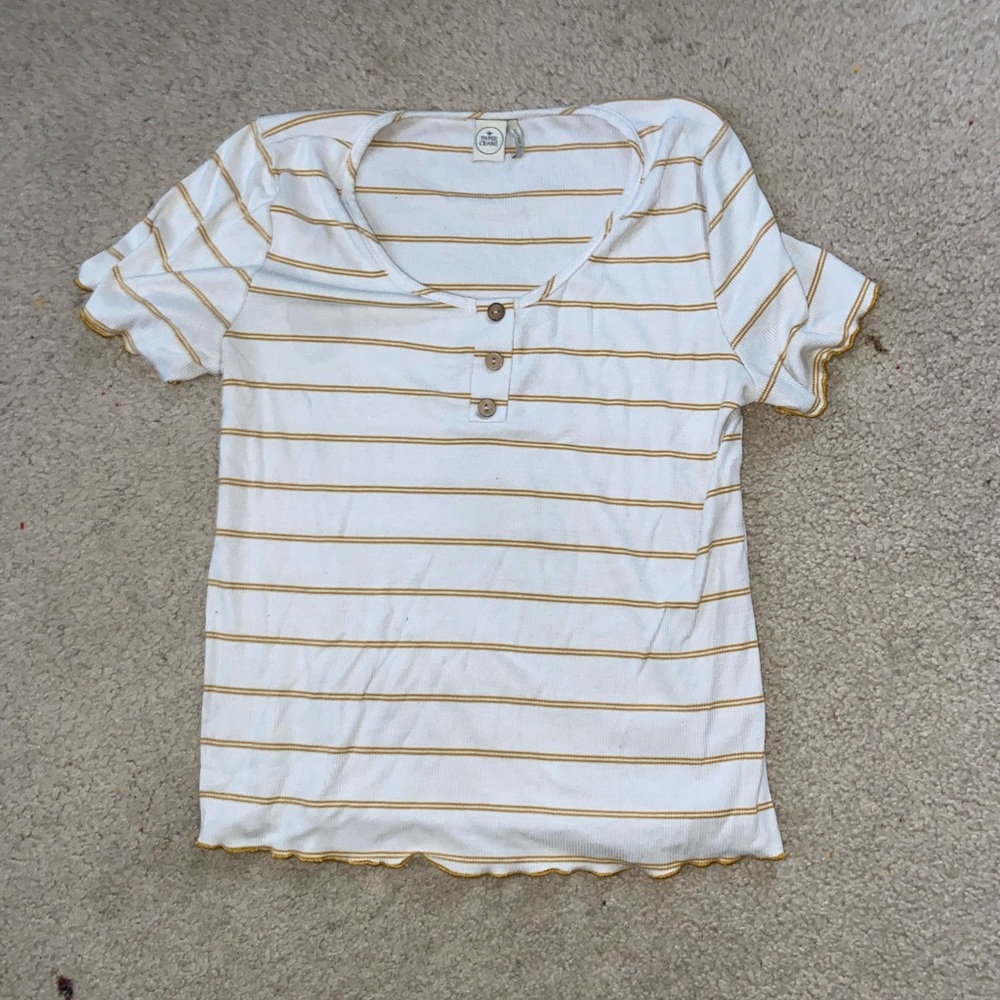 White and mustard yellow striped shirt
